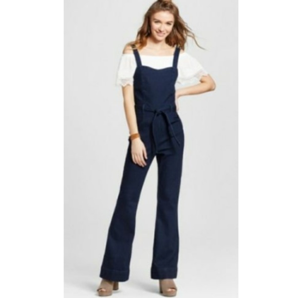 tie waist denim jumpsuit